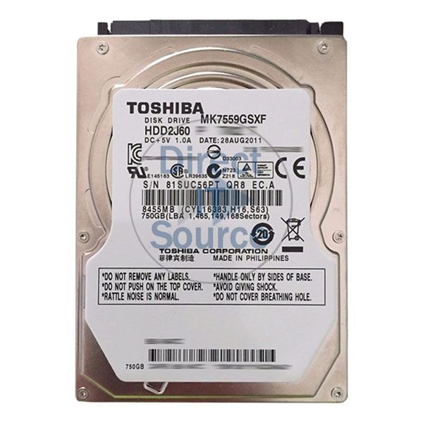 Toshiba MK7559GSXF - 750GB 5.4K SATA 3.0Gbps 2.5" 8MB Cache Hard Drive