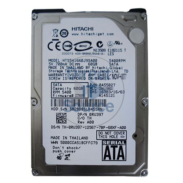 Dell RU397 - 60GB 5.4K SATA 1.5Gbps 2.5" 8MB Cache Hard Drive