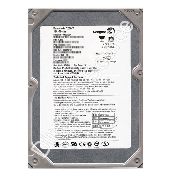 Seagate ST3120022A - 120GB 7.2K Ultra-ATA/100 3.5" 2MB Cache Hard Drive