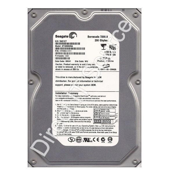 Seagate ST3200826A - 200GB 7.2K Ultra-ATA/100 3.5" 8MB Cache Hard Drive