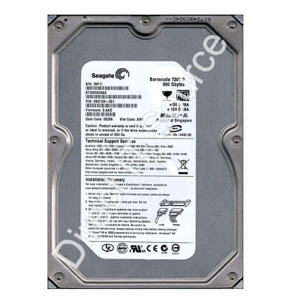 Seagate ST3300822AS - 300GB 7.2K SATA 3.0Gbps 3.5" 8MB Cache Hard Drive