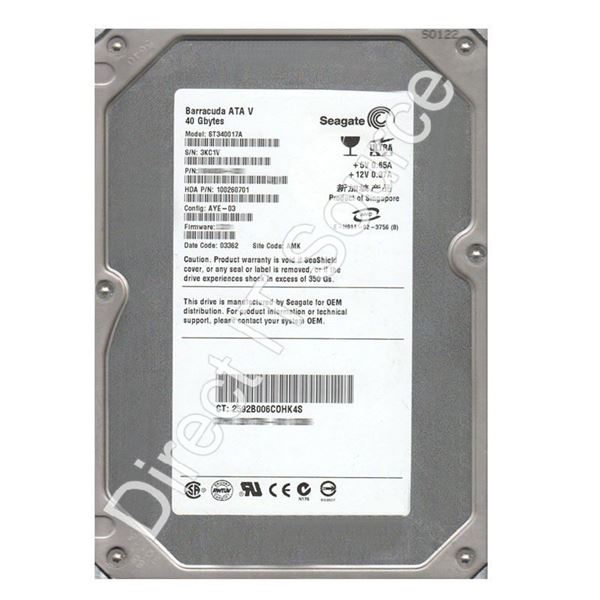 Seagate ST340017A - 40GB 7.2K Ultra-ATA/100 3.5" 2MB Cache Hard Drive