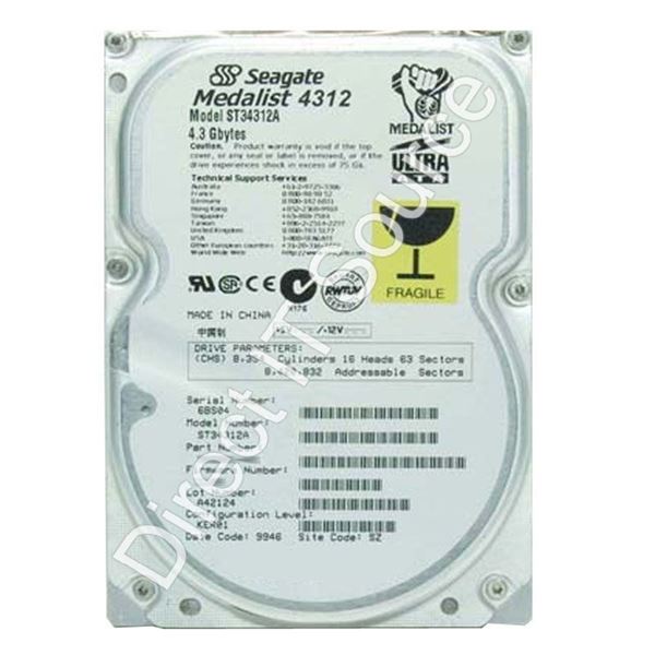 Seagate ST34312A - 4.3GB 5.4K Ultra-ATA 3.5" 512KB Cache Hard Drive