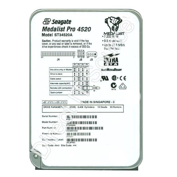 Seagate ST34520A - 4.5GB 7.2K Ultra-ATA 3.5" 512KB Cache Hard Drive