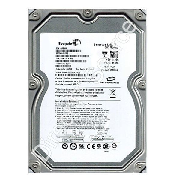 Seagate ST3500320AS - 500GB 7.2K SATA 3.0Gbps 3.5" 32MB Cache Hard Drive