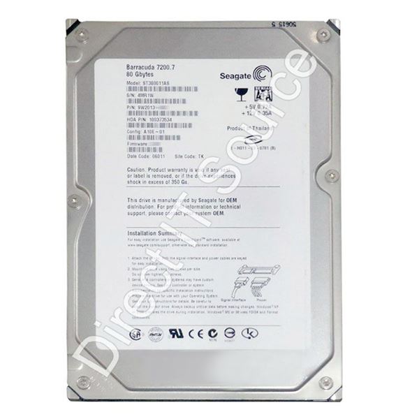 Seagate ST380011AS - 80GB 7.2K SATA 1.5Gbps 3.5" 2MB Cache Hard Drive