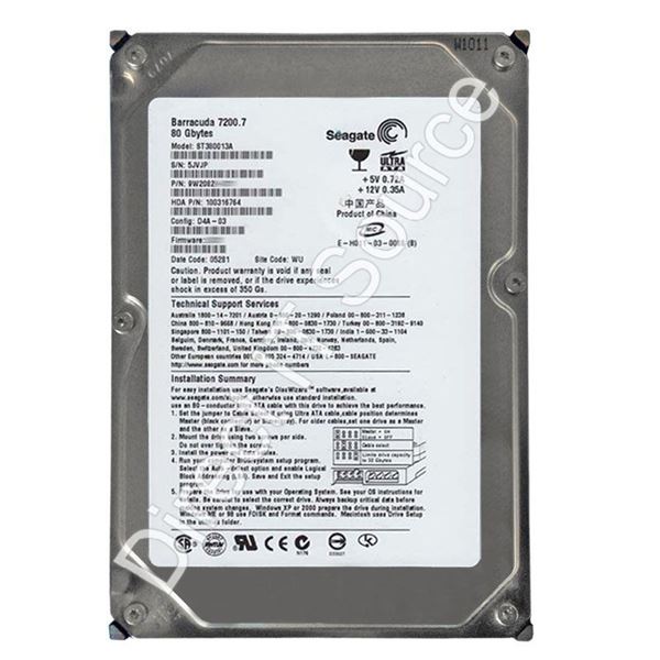 Seagate ST380013A - 80GB 7.2K Ultra-ATA/100 3.5" 8MB Cache Hard Drive