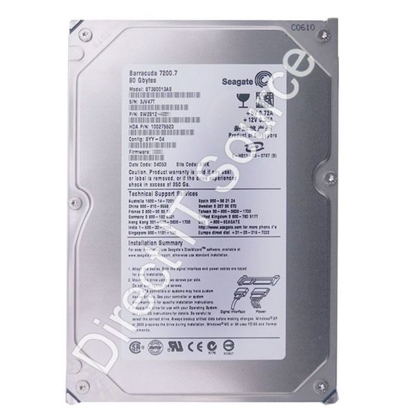Seagate ST380013AS - 80GB 7.2K SATA 1.5Gbps 3.5" 8MB Cache Hard Drive