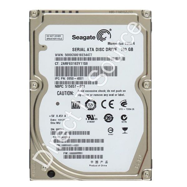 Seagate ST9160412AS - 160GB 7.2K SATA 3.0Gbps 2.5" 16MB Cache Hard Drive