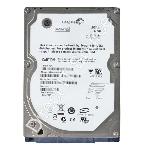 Seagate ST9402115AS - 40GB 5.4K SATA 1.5Gbps 2.5" 2MB Cache Hard Drive