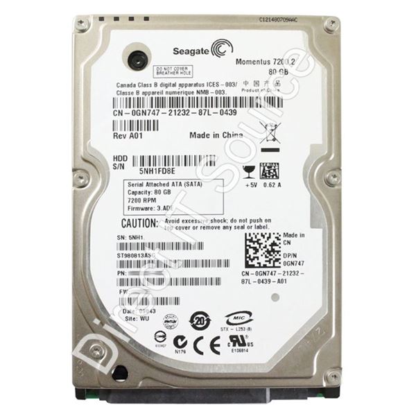 Seagate ST980813ASG - 80GB 7.2K SATA 3.0Gbps 2.5" 8MB Cache Hard Drive