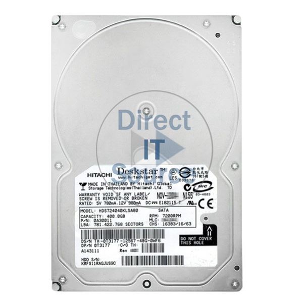 Dell T3177 - 400GB 7.2K SATA 1.5Gbps 3.5" Hard Drive