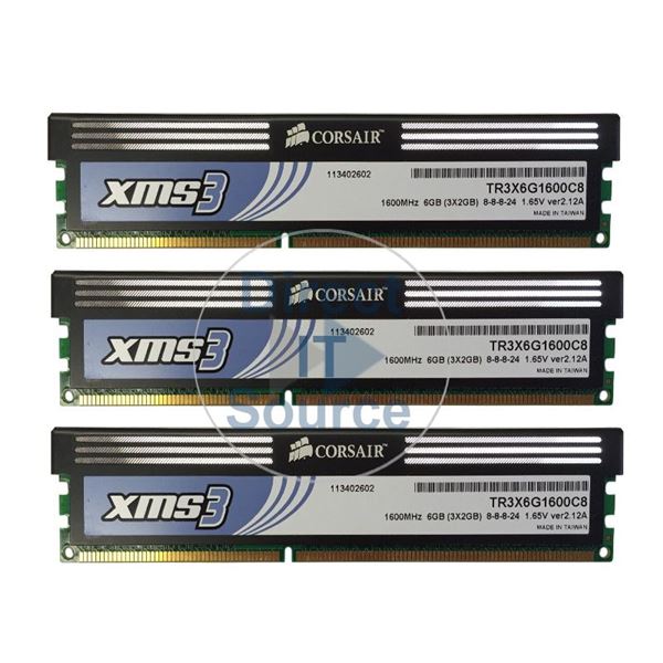 Corsair TR3X6G1600C8 - 6GB 3x2GB DDR3 PC3-12800 Non-ECC Unbuffered 240-Pins Memory
