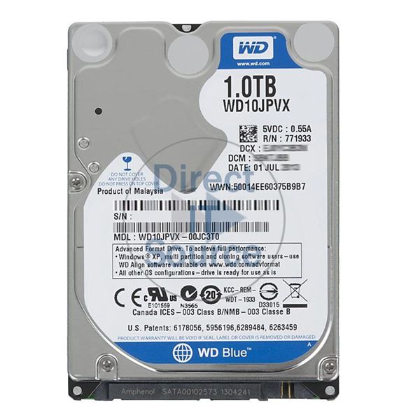 WD WD10JPVX-00JC3T0 - 1TB 5.4K SATA 6.0Gbps 2.5" 8MB Cache Hard Drive