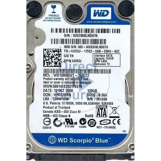 WD WD1200BEVT-75ZCT2 - 120GB 5.4K SATA 3.0Gbps 2.5" 8MB Cache Hard Drive