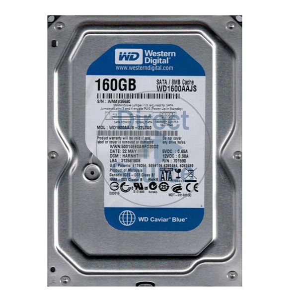 WD WD1600AAJS-22L7A0 - 160GB 7.2K SATA 3.0Gbps 3.5" 8MB Hard Drive