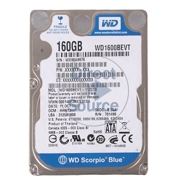 WD WD1600BEVT-11ZCT0 - 160GB 5.4K SATA 3.0Gbps 2.5" 8MB Hard Drive