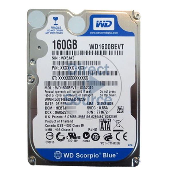 WD WD1600BEVT-80A23T0 - 160GB 5.4K SATA 3.0Gbps 2.5" 8MB Hard Drive