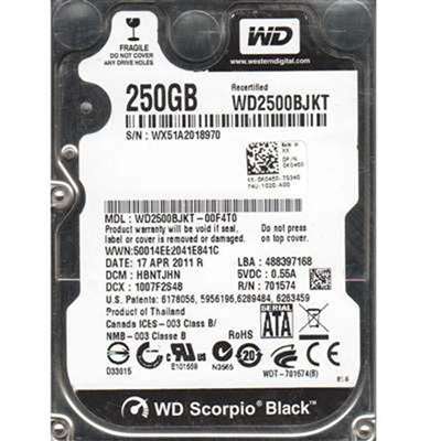 WD WD2500BJKT - 250GB 7.2K SATA 3.0Gbps 2.5" 16MB Hard Drive