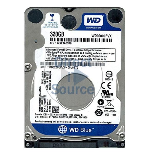WD WD3200LPVX-00V0TT0 - 320GB 5.4K SATA 6.0Gbps 2.5" 8MB Cache Hard Drive