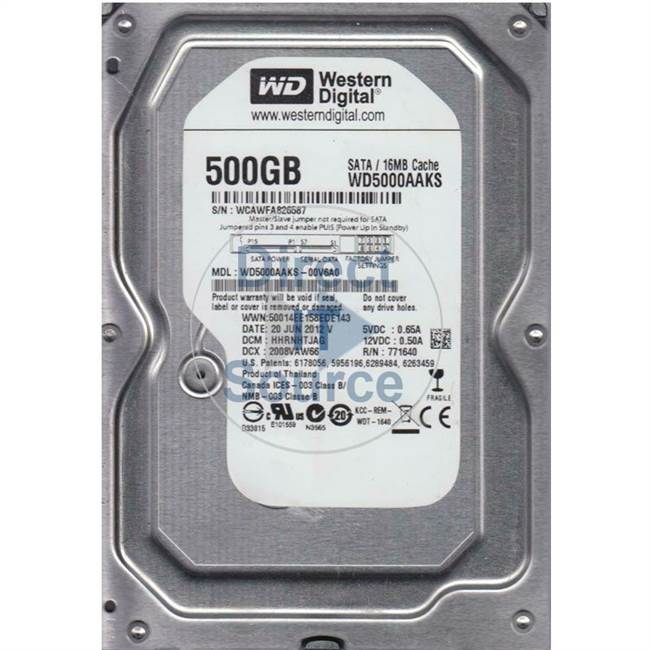 WD WD5000AAKS-00V6A0 - 500GB SATA 3.0Gbps 3.5" 16MB Cache Hard Drive