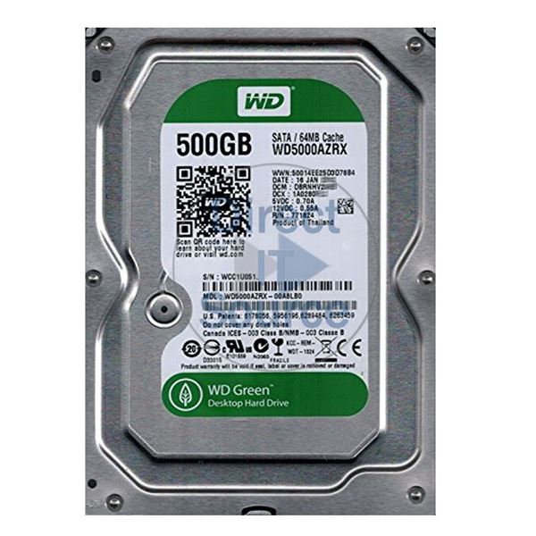 WD WD5000AZRX-00A8LB0 - 500GB IntelliPower SATA 6.0Gbps 3.5" 64MB Hard Drive