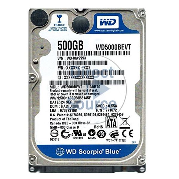 WD WD5000BEVT-11A0RT0 - 500GB 5.4K SATA 3.0Gbps 2.5" 8MB Hard Drive