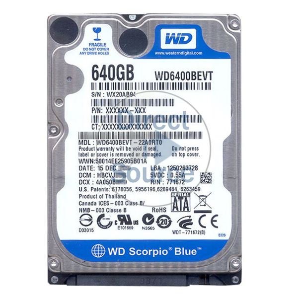 WD WD6400BEVT-22A0RT0 - 640GB 5.4K SATA 3.0Gbps 2.5" 8MB Hard Drive