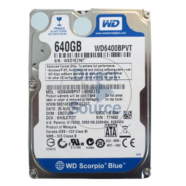 WD WD6400BPVT-80HXZT3 - 640GB 5.4K SATA 3.0Gbps 2.5" 8MB Hard Drive