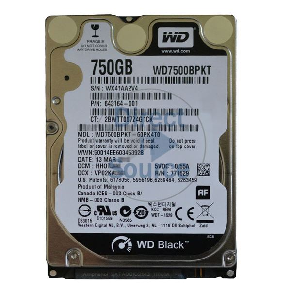 WD WD7500BPKT-60PK4T0 - 750GB 7.2K SATA 3.0Gbps 2.5" 16MB Hard Drive