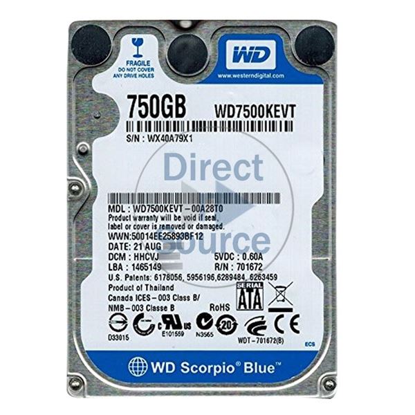 WD WD7500KEVT-00A28T0 - 750GB 5.2K SATA 3.0Gbps 2.5" 8MB Hard Drive