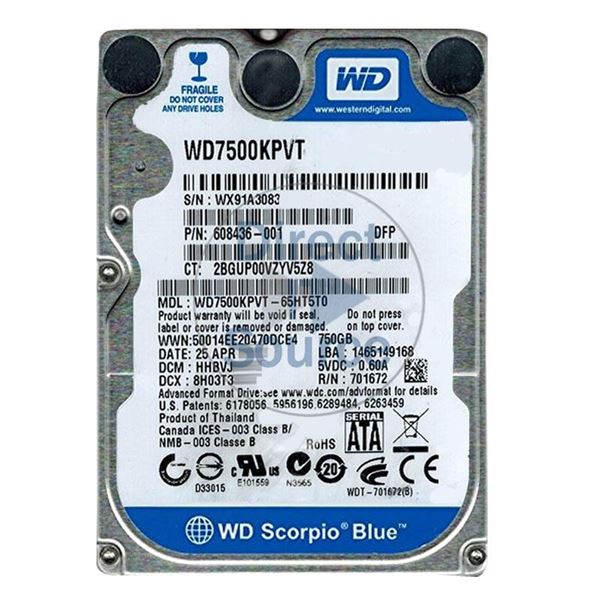 WD WD7500KPVT-65HT5T0 - 750GB 5.2K SATA 3.0Gbps 2.5" 8MB Hard Drive