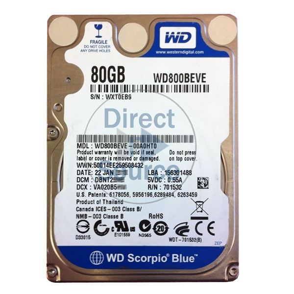 WD WD800BEVE-00A0HT0 - 80GB 5.4K PATA 2.5" 8MB Cache Hard Drive