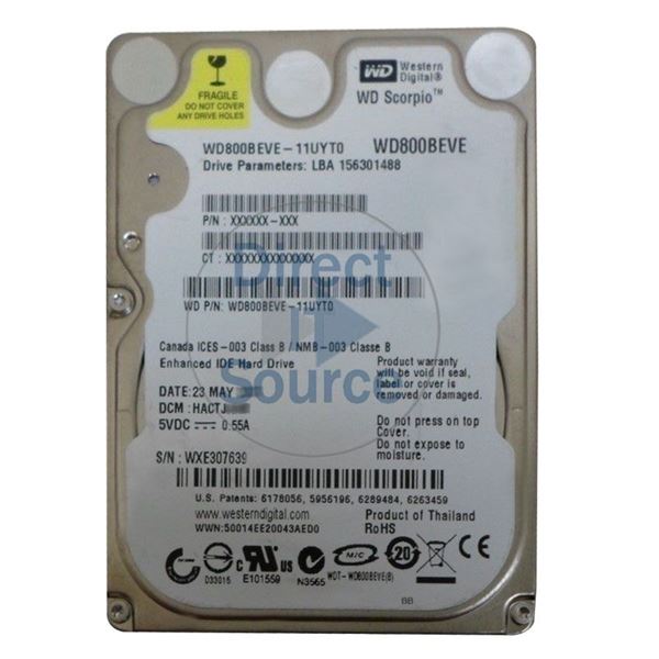 WD WD800BEVE-11UYT0 - 80GB 5.4K PATA 2.5" 8MB Cache Hard Drive