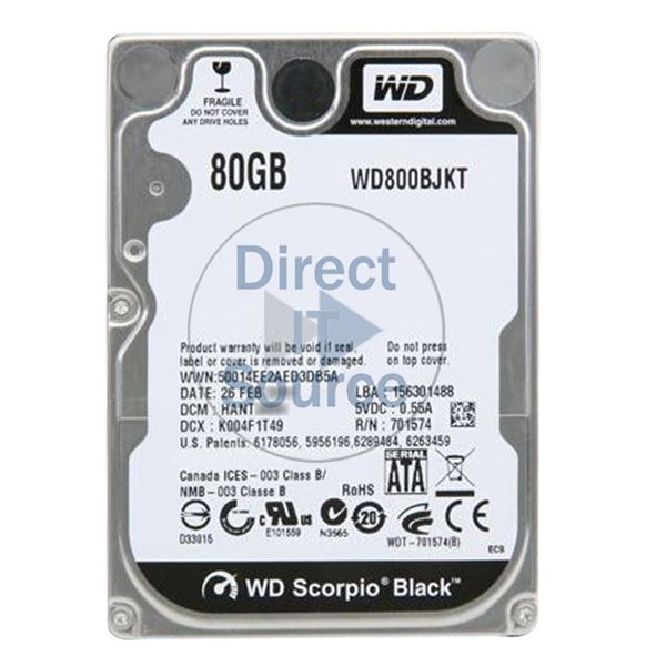 WD WD800BJKT - 80GB 7.2K SATA 1.5Gbps 2.5" 16MB Cache Hard Drive