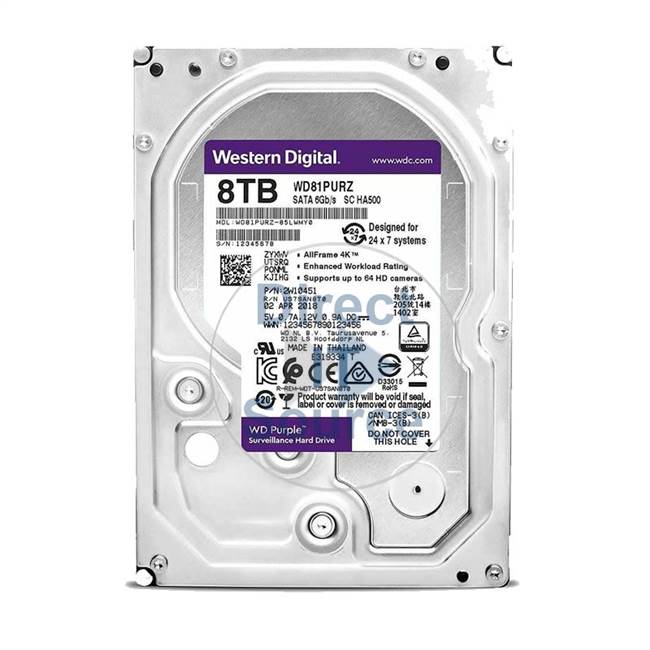 Western Digital WD81PURZ - 8TB 5.4K SATA 3.5" 256MB Cache Hard Drive