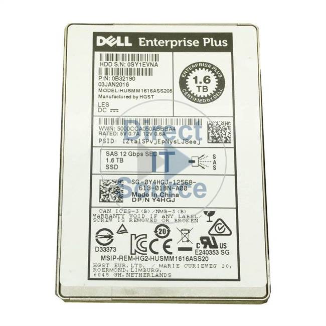 Y4HGJ Dell - 1.6TB SAS 12Gbps 2.5" Cache Hard Drive