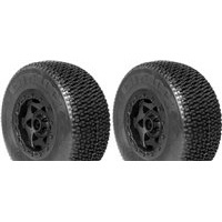 AKA City Block SC Tires-Super Soft -SC10 Front On Black Rims (2)