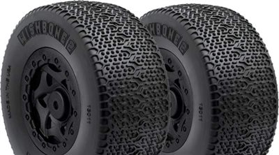 AKA Wishbone 2 Wide SC Soft Tires On SC10 4x4 Black Rims (2)