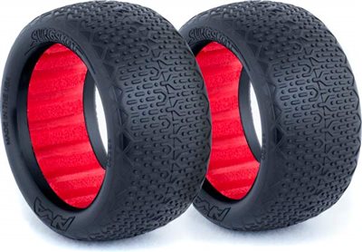 AKA 1/10 Buggy Evo Rear Typo Tires, Red Inserts, Clay (2)