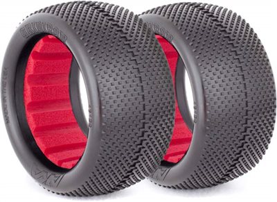 AKA 1/10 Buggy Evo Rear Gridiron Tires, Red Inserts, Soft (2)