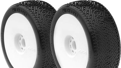 AKA Wishbone 1/8th Buggy Tires, Clay On White Evo Rims (2)