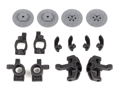 Associated Reflex 14R Steering and Caster Blocks, Rear Hubs, and Brake Discs