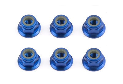 Associated Factory Team 4mm Flange Locknuts, blue aluminum (6)