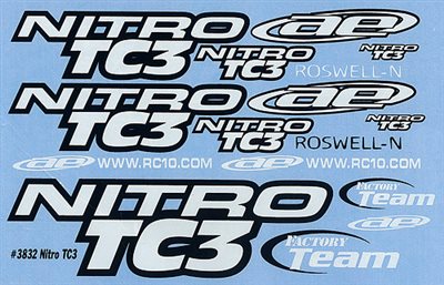 Associated Nitro TC3 Decal Sheet, Black & White