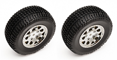 Associated SC10 4x4/SC10 RS Tires on Chrome KMC Hex Rims (2)