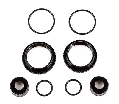 Associated RC10B6.4 13mm Shock Collar and Seal Retainer Set, black aluminum