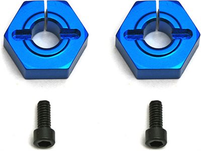 Associated B4.2/B4.1 12mm Front Clamping Hexes, Blue Aluminum (2)