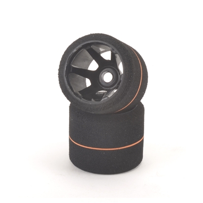 Contact 1/12 Mounted Foam Tires, Rear 30SH Control Tire, Black Hex Rims (2)
