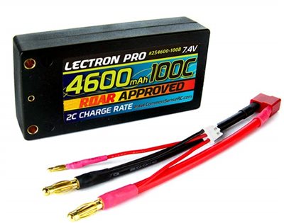 Common Sense RC 4600mAh 7.4v Shorty 2s Lipo Battery, 4mm Bullets